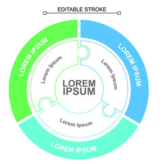 Thin line business infographic template, circle shape, puzzle, presentation, editable line