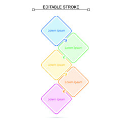 Thin line business infographic template with five steps or options, rhombus shape, square, presentation, editable line