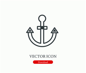 Anchor vector icon.  Editable stroke. Linear style sign for use on web design and mobile apps, logo. Symbol illustration. Pixel vector graphics - Vector