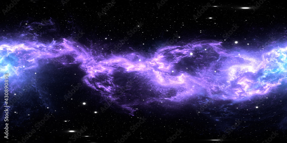Wall mural 360 degree equirectangular projection space background with nebula and stars, environment map. hdri 
