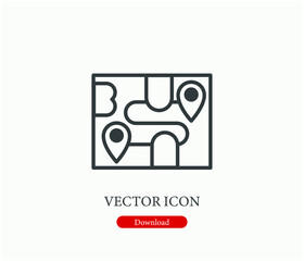 Map vector icon.  Editable stroke. Linear style sign for use on web design and mobile apps, logo. Symbol illustration. Pixel vector graphics - Vector