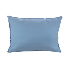 Blue rectangular pillow for sleeping and resting. White isolated background. View from above