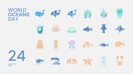World Ocean Day Color Flat Icon Collection