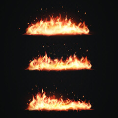 Realistic fire flames, Burning icons on transparent black background © Ярослава Герасименко