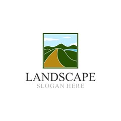 landscape nature mountain forest green logo design illustration