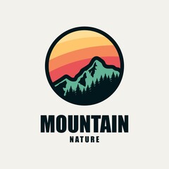 mountain nature emblem logo design vector