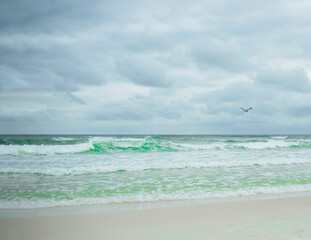 white sand on gulf beach at sunset