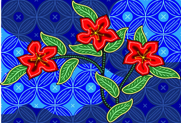 Indonesian Javanese batik cloth, seamless line pattern, megamendung motif, with various artistic colors