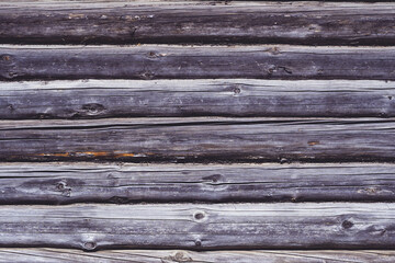 Background texture. Aged brown surface of log house, copy space