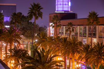 Night descends on the skyline of the Anaheim, California USA. - obrazy, fototapety, plakaty