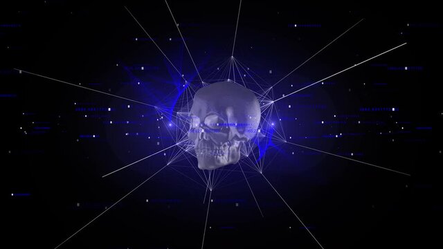 Rotation of the shining skull with particles, plexus and numbers.