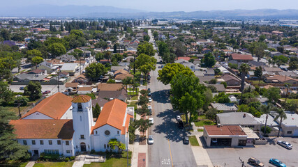 Daytime aerial view of Chino, California, USA. - obrazy, fototapety, plakaty