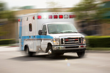 An ambulance responds to the scene of an emergency.
