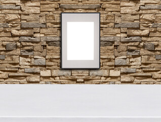 bright stone wall interior design and frame