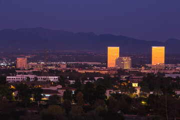 Nighttime view of the downtown skyline of Irvine, California, USA. - obrazy, fototapety, plakaty