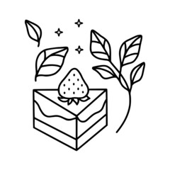 Hand drawn cake, pastry, and bakery elements in linear style and isolated white background. Food drawing for coloring book, coloring page, icon, product logo, emblem, or decoration