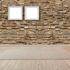 bright stone wall interior design and frame