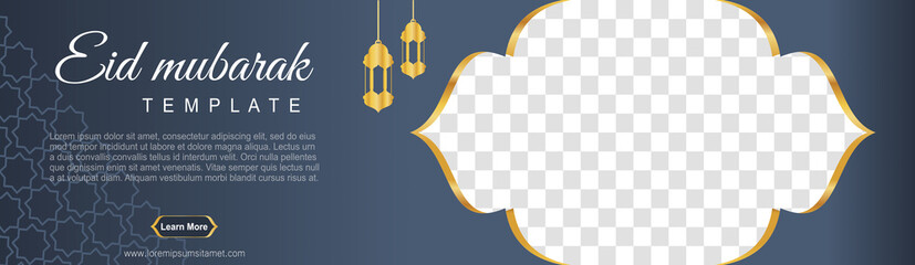 Set of eid mubarak square banner template design with a place for photos. Suitable for social media post. Vector illustration