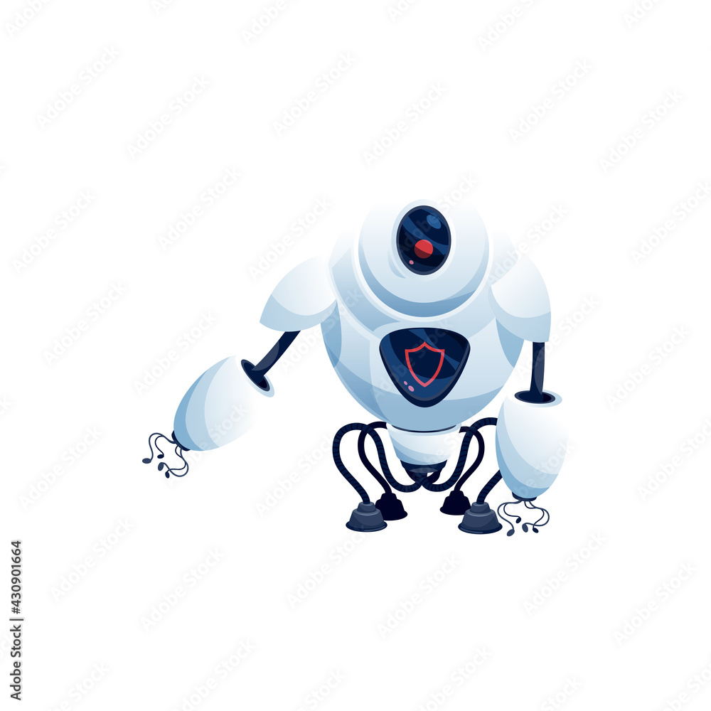 Fototapete ai robot with suctions on arms and legs isolated sci-fi white android, camera on head vector modern 