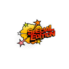 Halftone sticker special edition of comic book, novel, dictionary or magazine isolated cloud burst with stars. Vector dotted halftone sticker, label on book cover. Special edition of brochure textbook