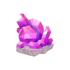 Quarts pink gemstone, purple mineral stone crystal isolated cartoon icon. Vector jewelry precious stone or organic ruby crystal, mineralogy symbol. Quartz, semiprecious gem, crystalline stone sapphire