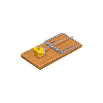 Mousetrap icon, pest control extermination and deratization trap device, isolated vector. Mouse or rat trap against rodent and vermin animals, domestic and agriculture sanitary pest control