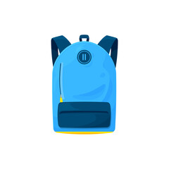 Kids schoolbag isolated vector icon, cartoon student rucksack of blue color with slip pocket and zip locks. Hiking backpack, touristic knapsack or school bag on white background