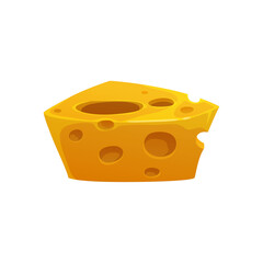 Block of Swiss cheese isolated cartoon icon. Vector healthy organic eating, Emmental cheese with holes, shop emblem. Edam or parmesan, italian cuisine appetizer, sliced soft cheddar realistic block