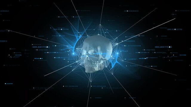 Rotation of the shining skull with particles, plexus and numbers.