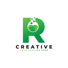 Letter R with Abstract lab logo. Usable for Business, Science, Healthcare, Medical, Laboratory, Chemical and Nature Logos.