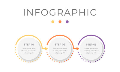 Business process circle infographic templates with 3 steps. Flat design elements vector Illustration for presentation