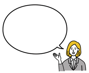 1女性　金髪　若い　スーツ　ベクター　ポップ　提案　空欄
