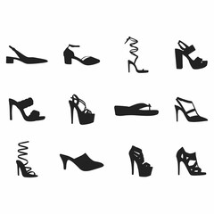 Shoes illustration isolated on white high heels icon black and white vector women silhoutte