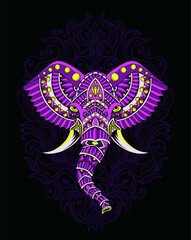 illustration elephant head mandala zentagle style