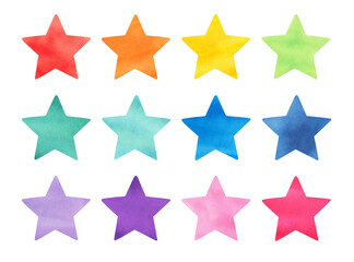 Water color illustration collection of colorful abstract stars of various colours. Handdrawn watercolour , cut out clipart elements for creative design, template, scrapbooking, baby shower invitation. - 430907805