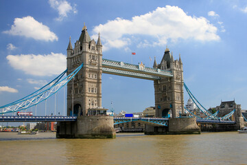Fototapeta na wymiar Tower Bridge over Thames with blue sky and clouds, London, England