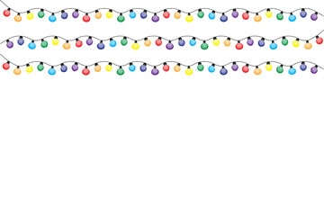 light bulbs garland for decoration design. Christmas banner. Seamless holiday decoration. Vector illustration. Stock image. EPS 10.