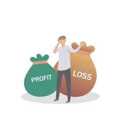 Lose money investment in financial crisis, profit and loss in business or deflation and inflation concept,Businessmen stand worry about debt problems in business,vector illustration.