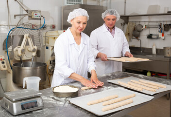Female baker kneading a dough. High quality photo