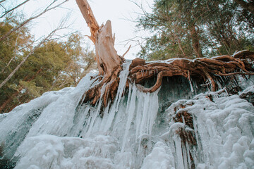 iced over waterfall
