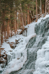 iced over winter waterfall