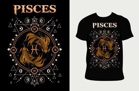 illustration Pisces zodiac symbol with t shirt design