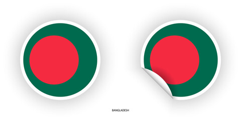 Bangladesh sticker flag icon set in circle shape and circular shape with peel off on white background.