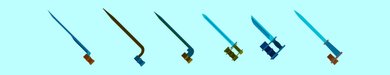 set of military knifes cartoon icon design template with various models. vector illustration isolated on blue background