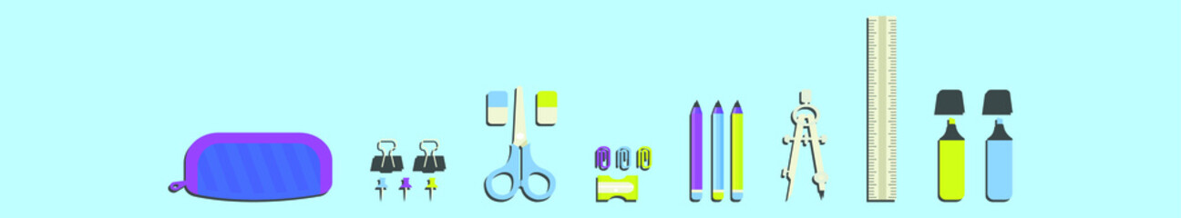 Fototapeta na wymiar set of student stationery cartoon icon design template with various models. vector illustration isolated on blue background