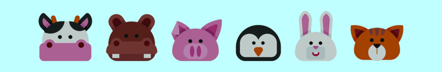 set of animal face cartoon icon design template with various models. vector illustration isolated on blue background