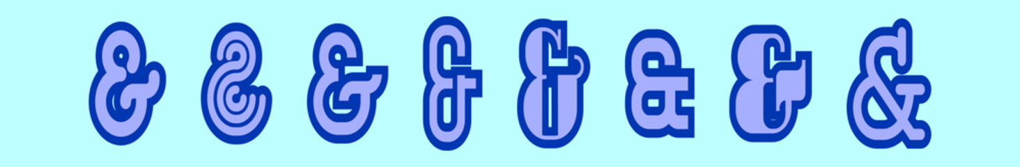 set of ampersand cartoon icon design template with various models. vector illustration isolated on blue background