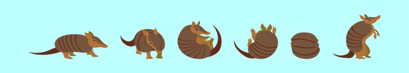 set of armadillo cartoon icon design template with various models. vector illustration isolated on blue background