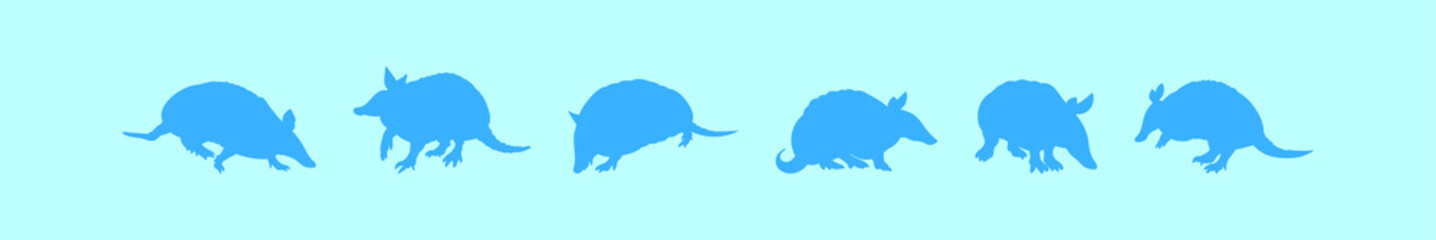 set of armadillo cartoon icon design template with various models. vector illustration isolated on blue background
