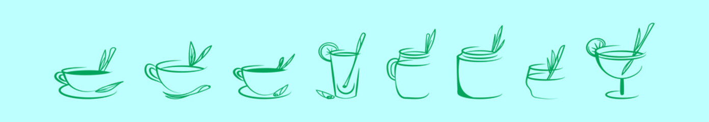 set of lemongrass tea cartoon icon design template with various models. vector illustration isolated on blue background